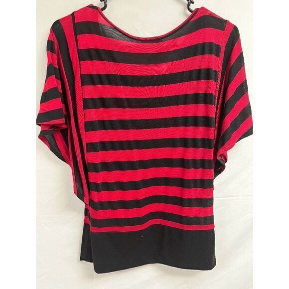 IZ Byer Women’s Short Sleeve Striped Lace Back Blouse Black Red Size Medium - Picture 6 of 8